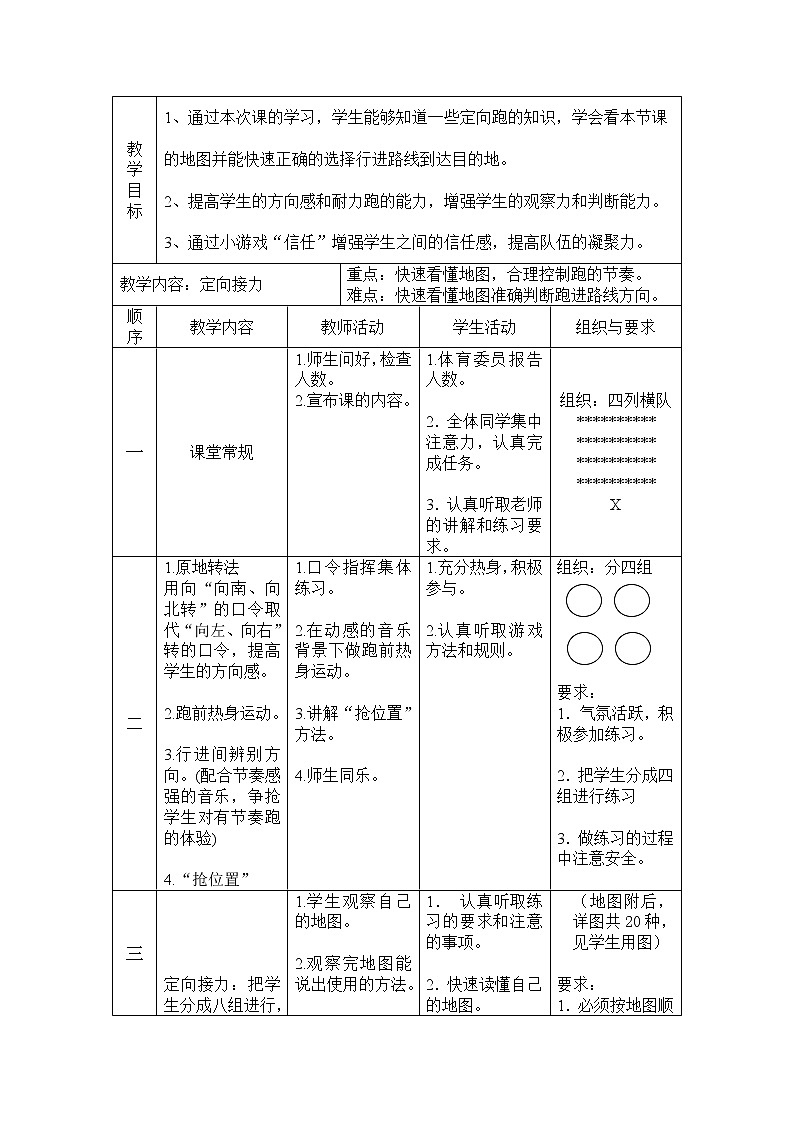人教版【五年级下册】体育 定向接力  教案03
