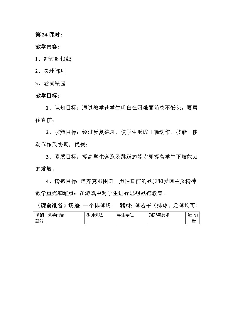 二年级上册体育教案－第24课时夹球掷远3和老鼠钻囤－人教版01