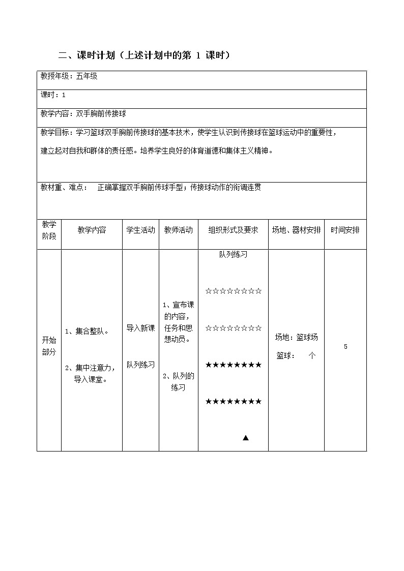 体育与健康四年级上册双手胸前传接球教学设计01