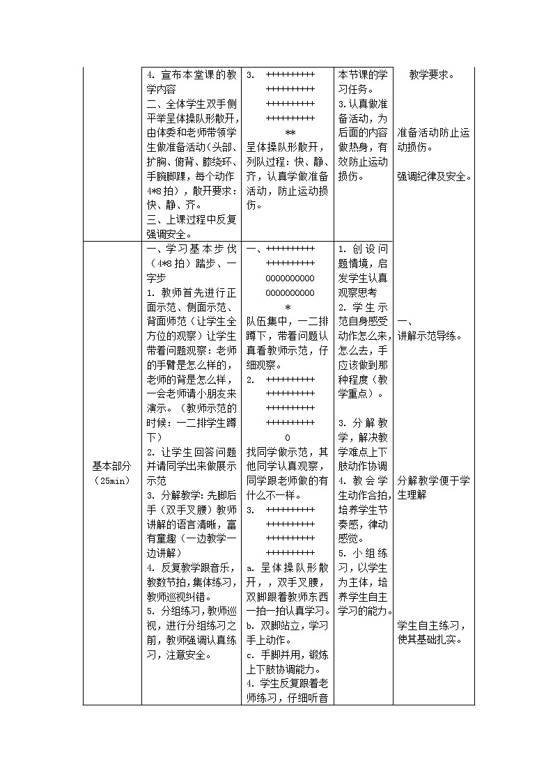 一年级上册体育教案  -韵律操   人教版02