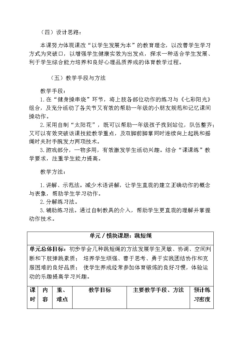 一年级上册体育教案  《跳短绳》  人教版02