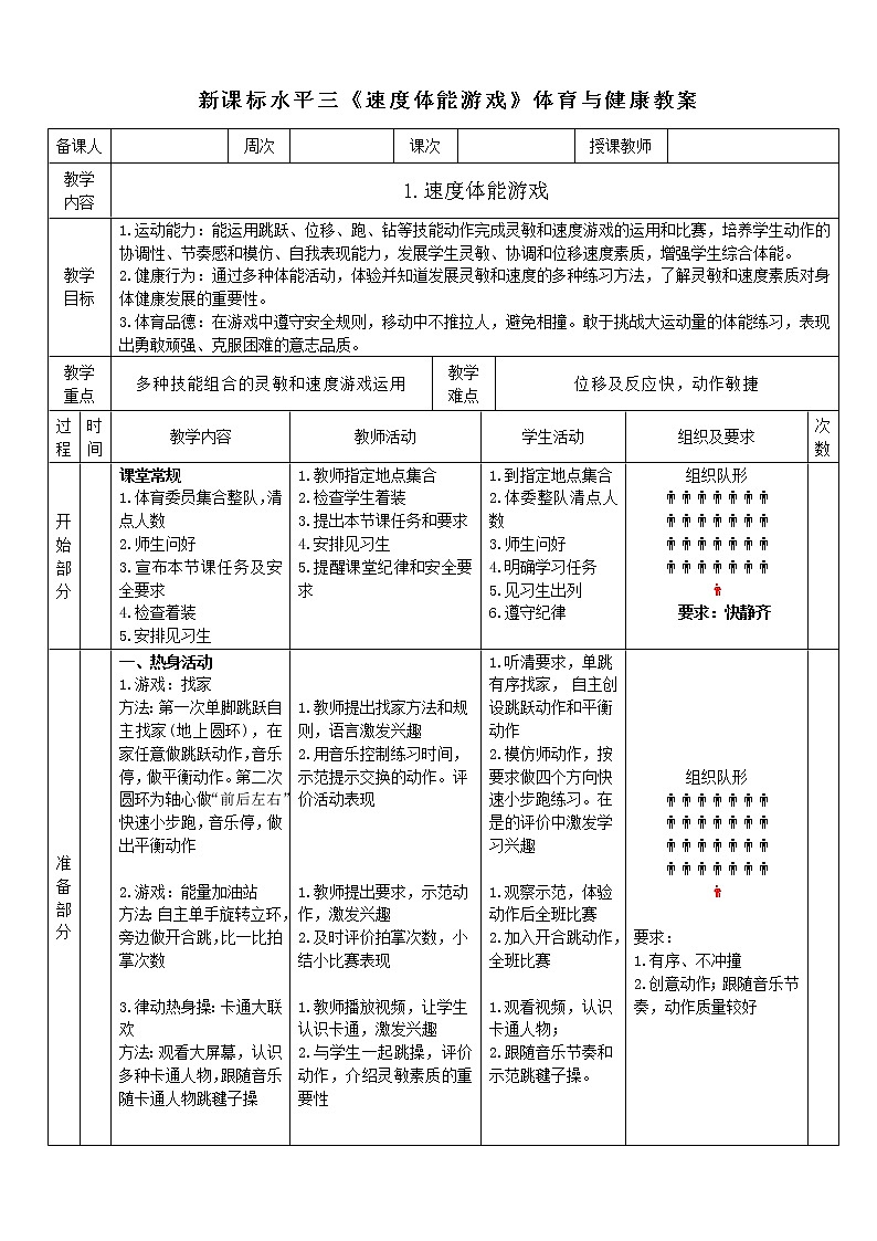 人教版体育与健康水平三五至六年级灵敏与速度体能游戏》第1页