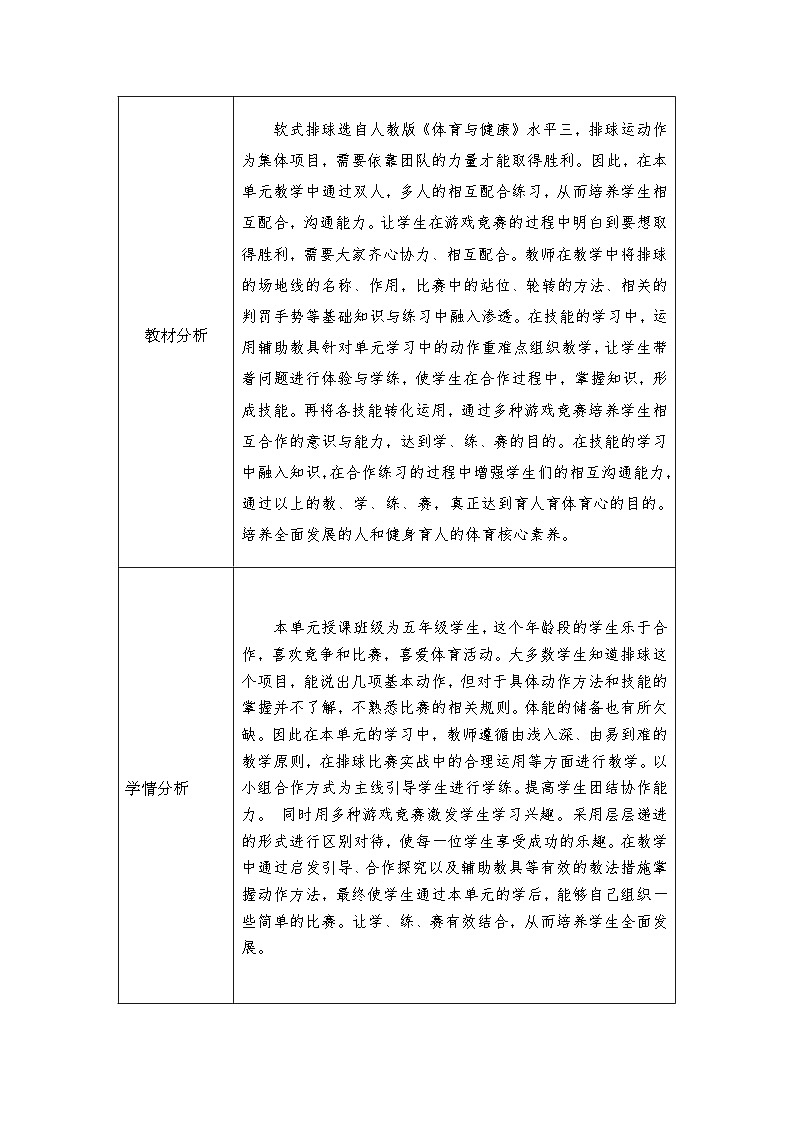 体育与健康人教版水平二 五年级 软式排球大单元设计--准备姿势与移动第3页
