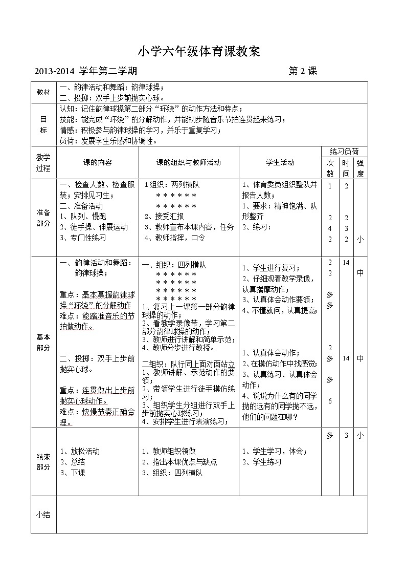 六年级下期体育教案(全册54课时)第2页