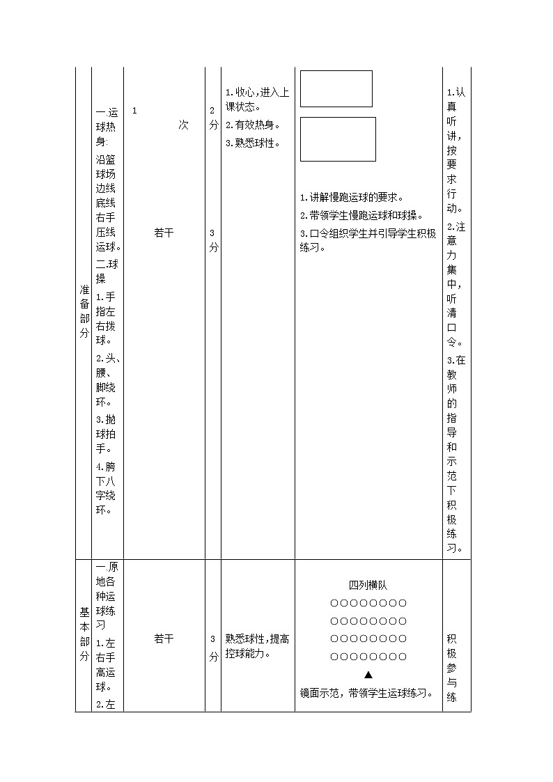 人教版 体育与健康 5-6年级全一册 6.1 原地双手胸前传球   教案（表格式）03