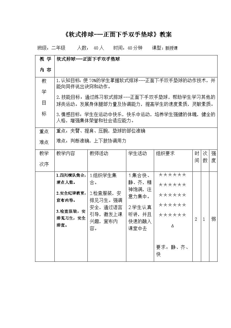 人教版 体育与健康 5-6年级全一册 软式排球教案01