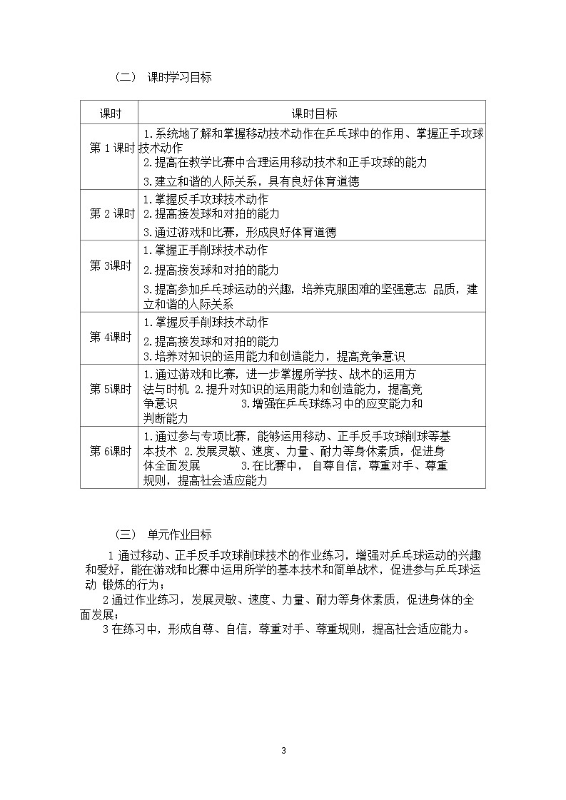 人教版 体育与健康 5-6年级全册     《乒乓球正、反手攻球》（作业设计）第3页