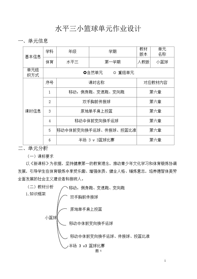 人教版 体育与健康 5-6年级全册     《小篮球》（作业设计）01