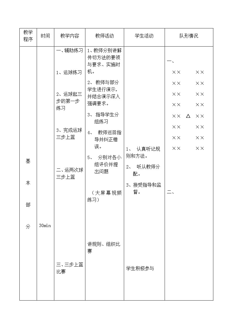 小学体育与健康教材人教版六年级  篮球教学设计03