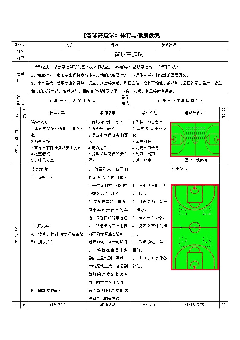 人教版体育与健康二年级篮球第15课（篮球高运球（教案第1页