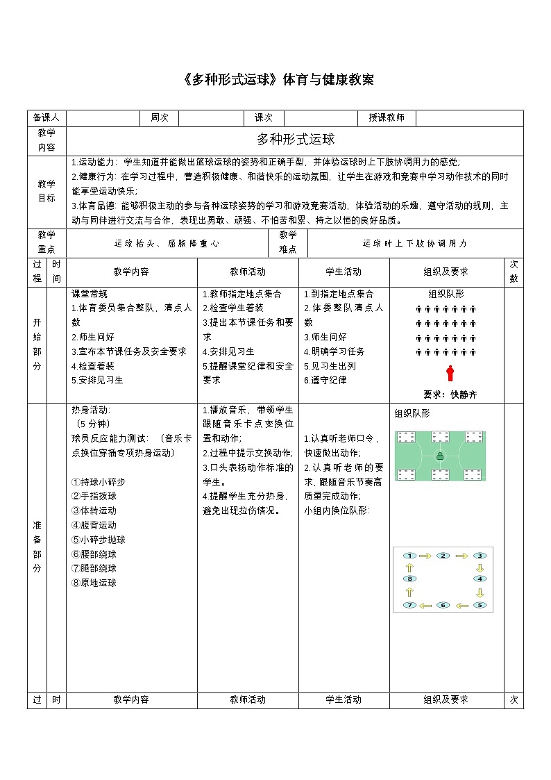人教版体育与健康二年级篮球第17课（多种形式运球）教案第1页