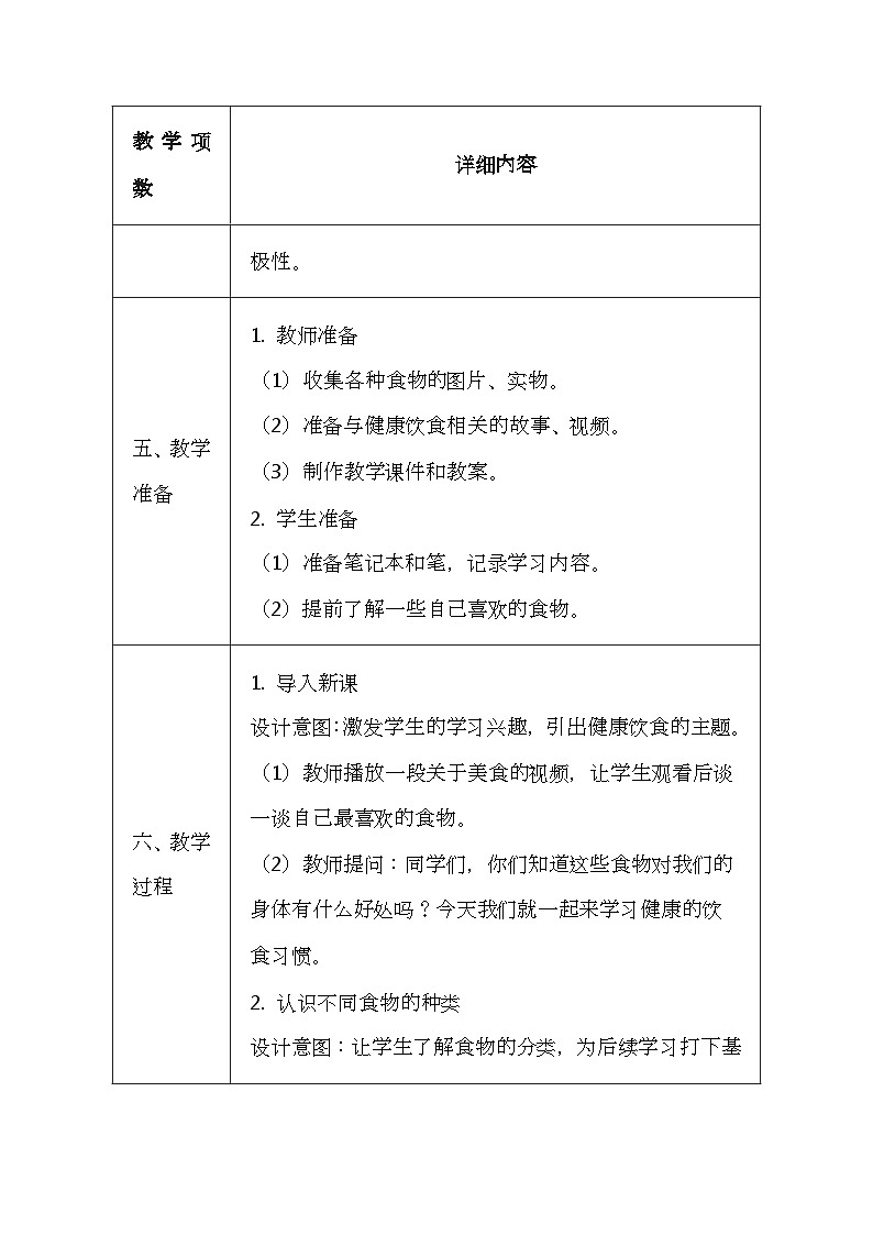 科学版（2024）一年级全一册体育与健康3《健康的饮食习惯》教案（表格式）第3页