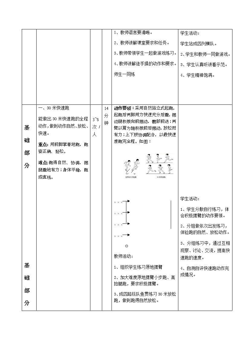 20秋人教版小学三四年级体育与健康《跑》word公开课教案02