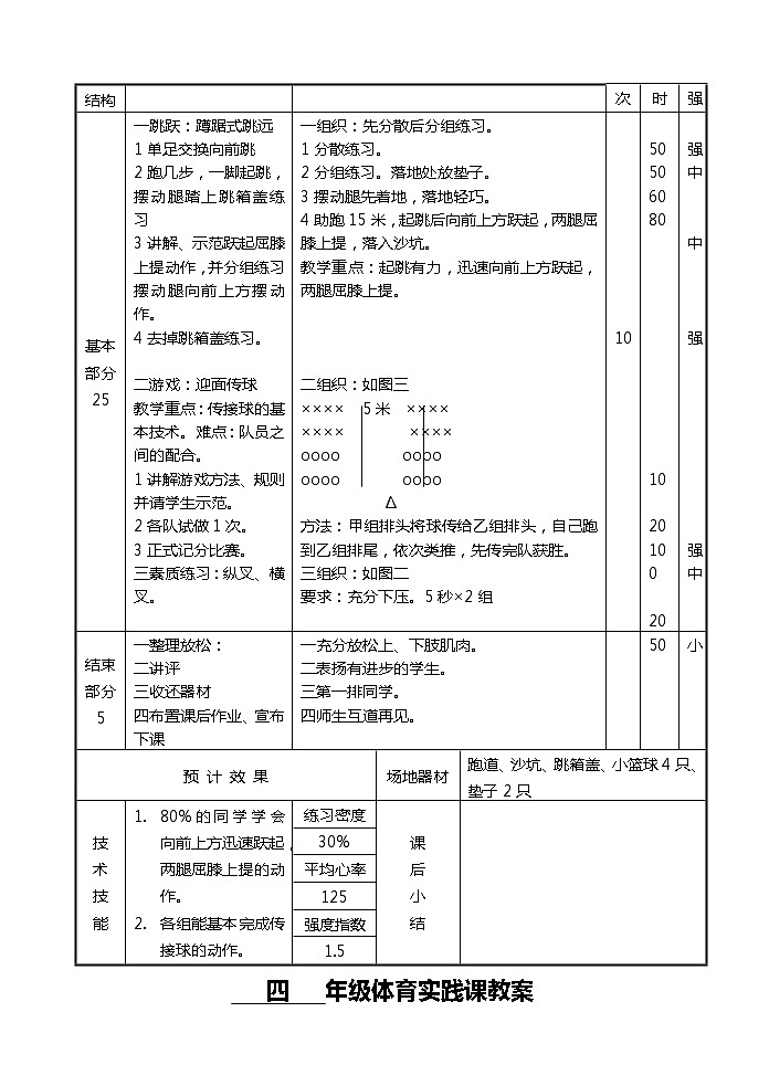 小学四年级体育教案第二学期03
