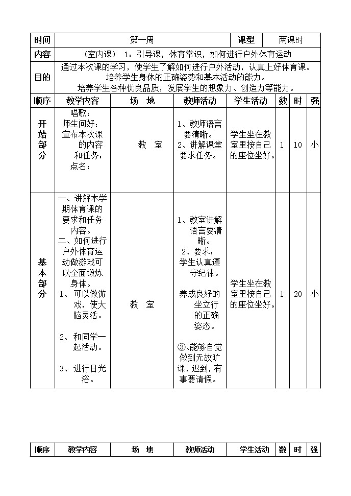 小学四年级下册体育教案(全册)01