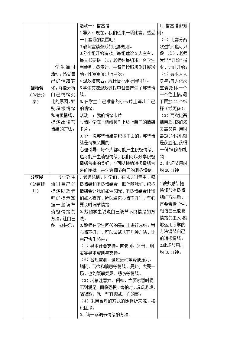鄂科版五年级心理健康 第五课 情绪卡片 教案02