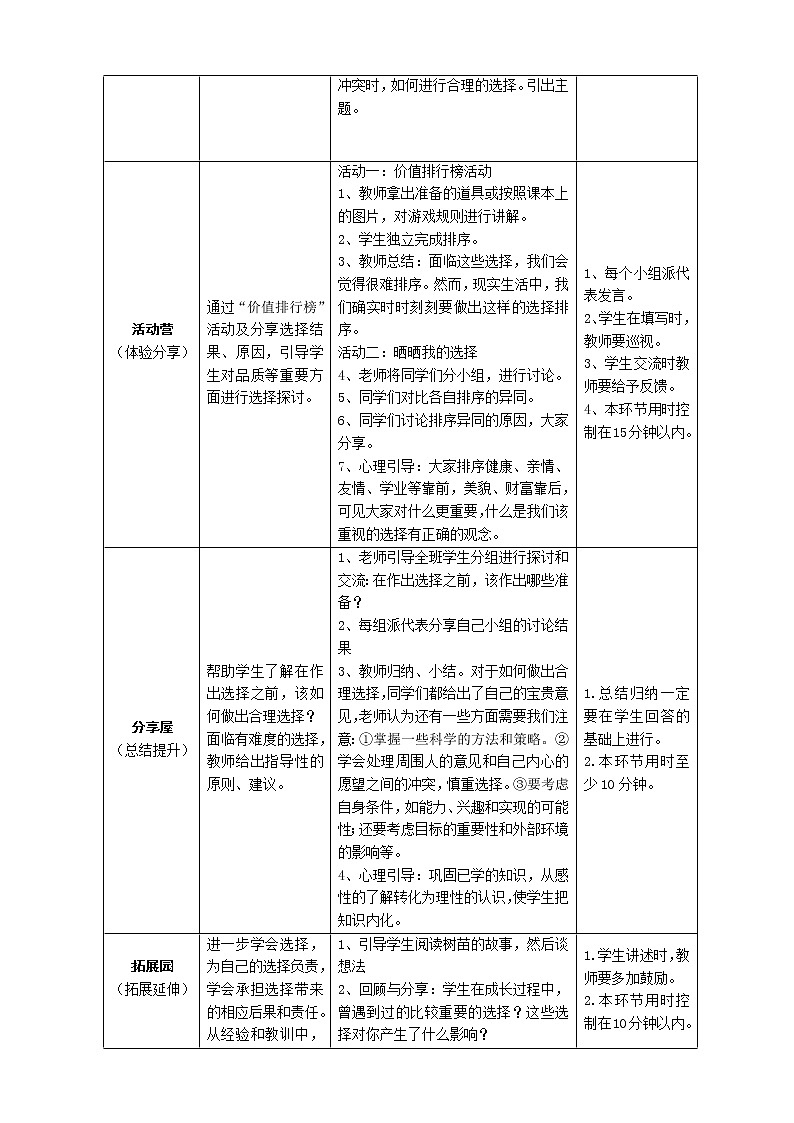 鄂科版五年级心理健康 第八课 学会选择 教案02