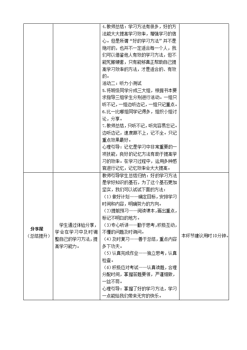 鄂科版六年级心理健康 第二课 学习方法我最多 教案02