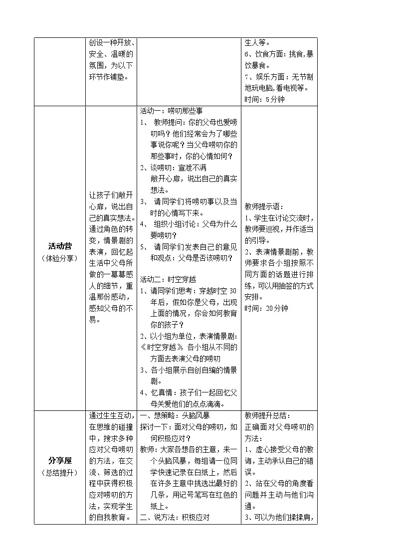 鄂科版六年级心理健康 第十一课 絮絮叨叨满是情 教案02