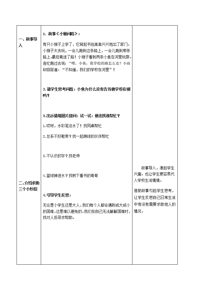 小学 一年级 心理健康 求助小妙招 求助小妙招 教案02
