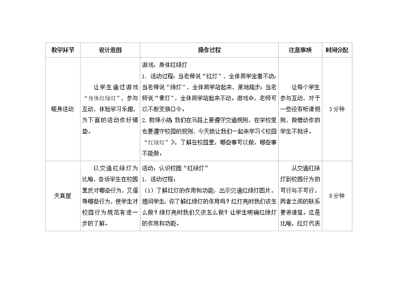 第五课  校园“红绿灯” 教学设计-一年级全一册小学心理健康（南大版）教案第2页