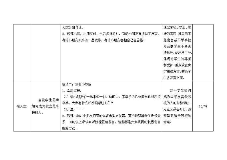 第十一课  我要举手发言 教学设计-一年级全一册小学心理健康（南大版）教案第3页