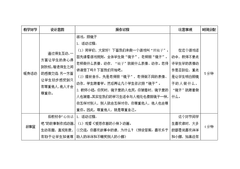 第14课  尊重他人，尊重自己   教案第2页