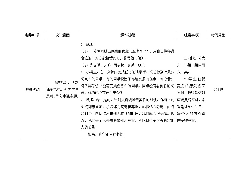 南大版心理健康五年级 3.《 交往从尊重开始》教学设计第2页