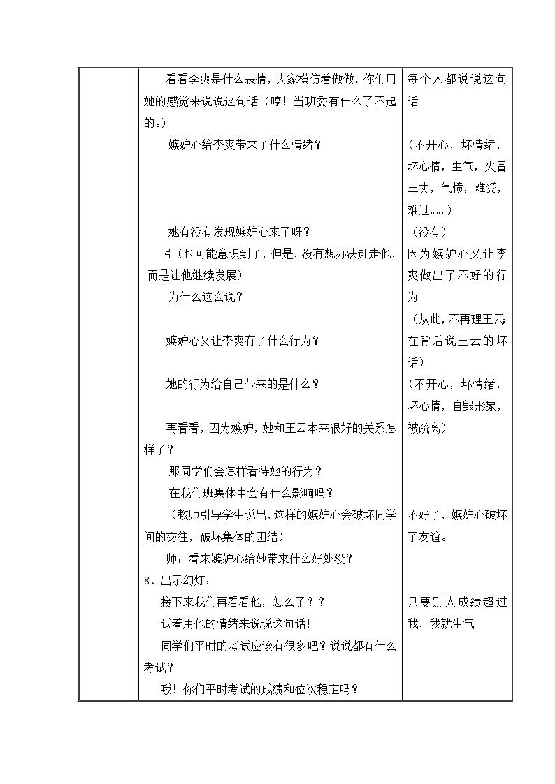辽大版 小学心理健康 五年级上册 第七课 赶走嫉妒心  教案03