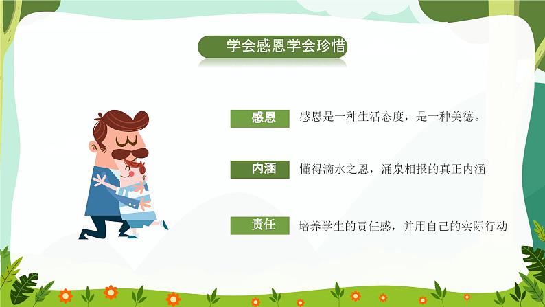 绿色简约风中小学生学会感恩主题教育班会课件PPT02