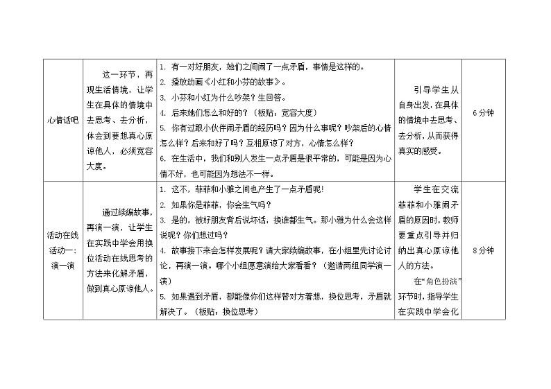 南大&北师大版三年级心理健康第13课  真心原谅他人  教案03