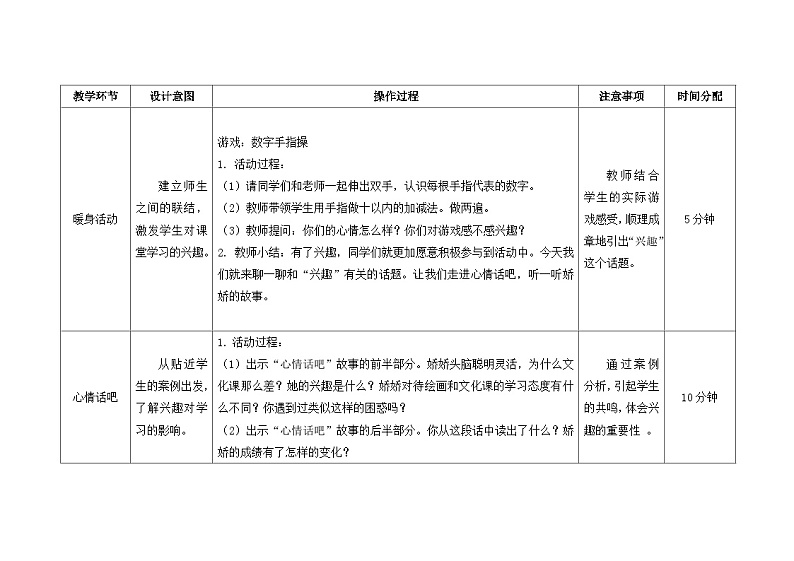 南大版心理健康六年级1.《兴趣为学习导航》 教学设计02
