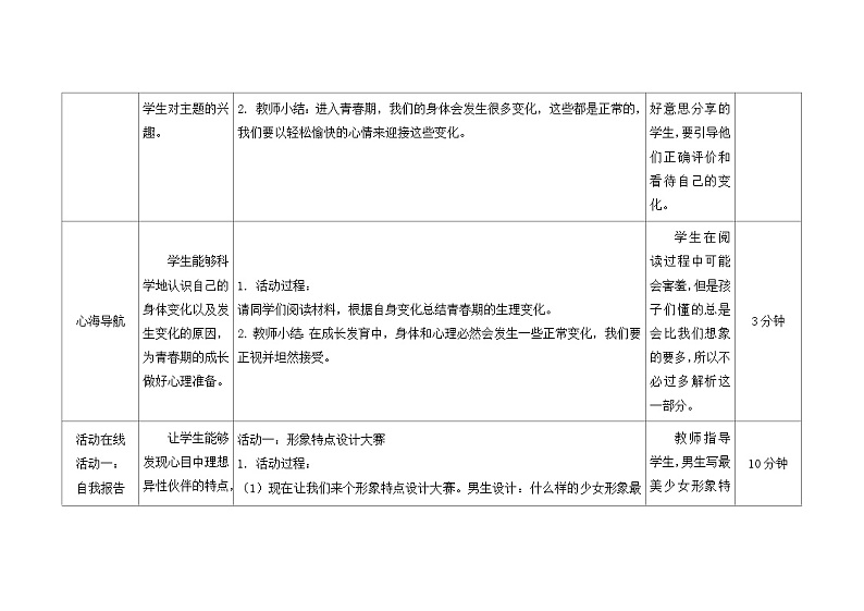 南大版心理健康六年级7.《 青春起跑线 》教学设计第3页