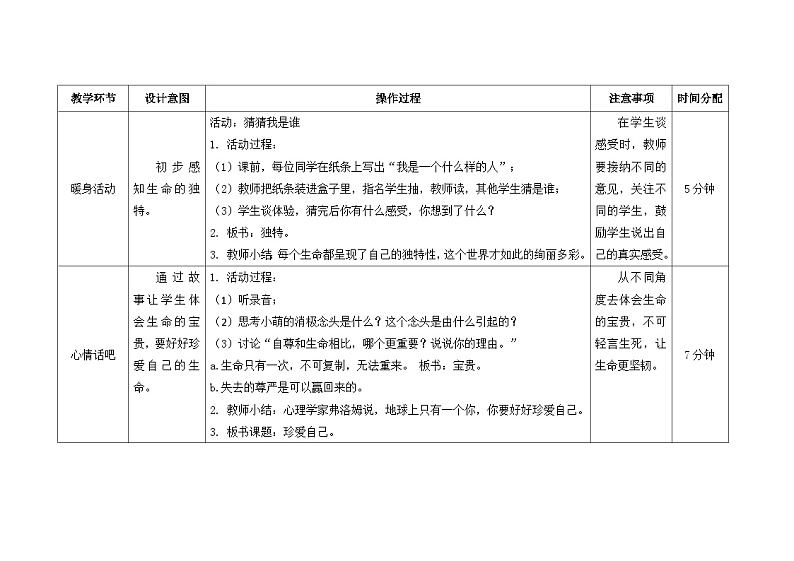 南大版心理健康六年级13.《珍爱自己》教学设计第2页