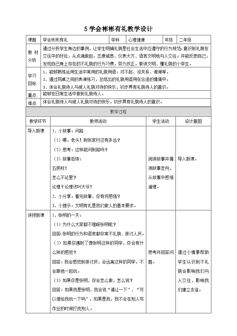 【北师大版】二上心理健康  第5课 学会彬彬有礼（课件+教案+素材）01