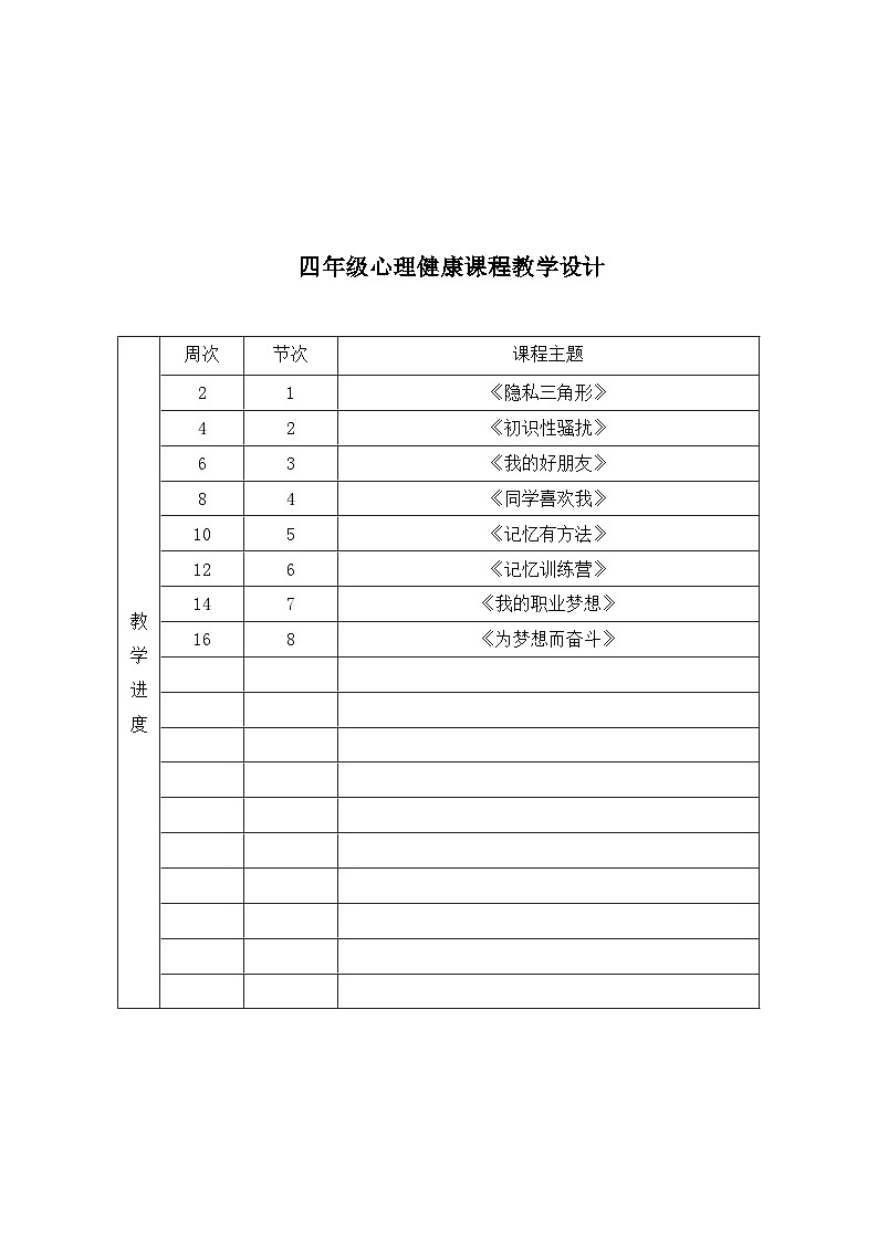 心理健康课程教案（四年级全一册）第2页