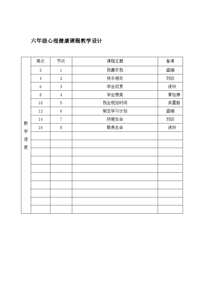 心理健康课程教案（六年级全一册）第2页