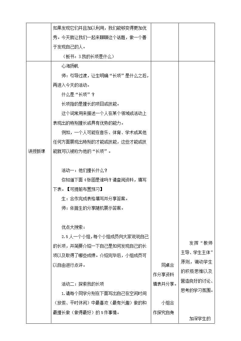 现代版心理健康五年级全册 3《我的长项是什么》教案第2页