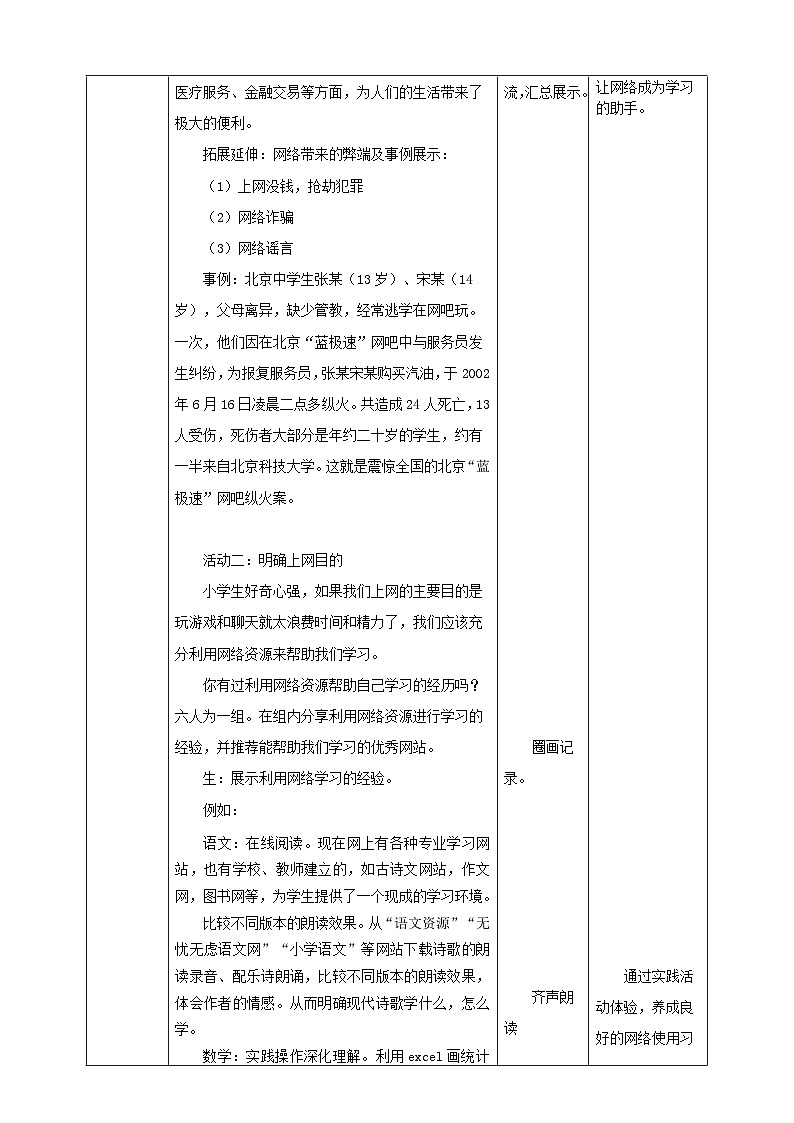 现代版心理健康五年级全册 7《网络好帮手》教案第3页