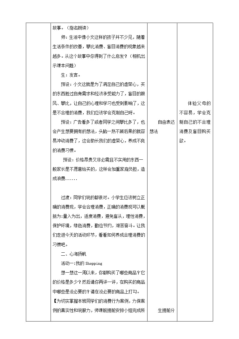 现代版心理健康五年级全册 15《合理消费》教案第2页