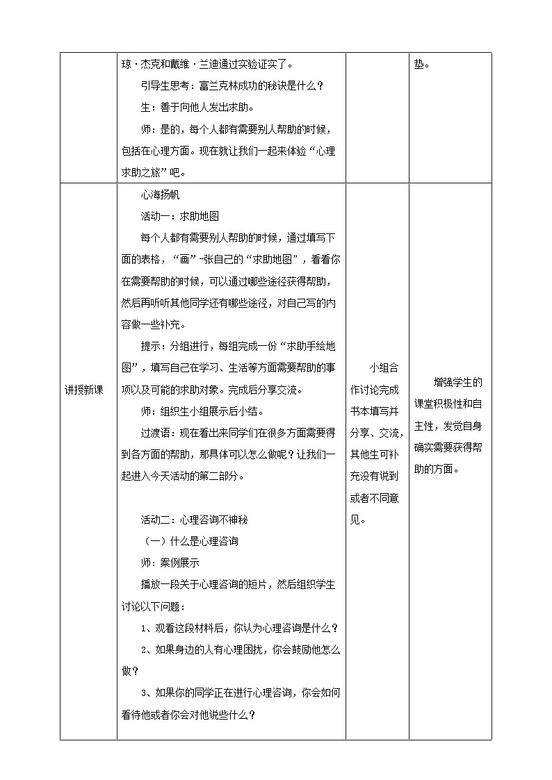 现代版心理健康六年级全册 2《我求助，我成长》教案第2页