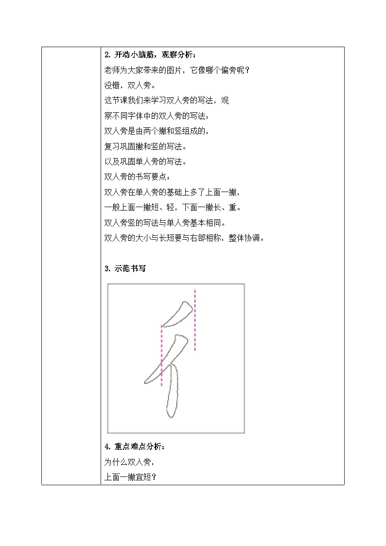 人美版四年级下册书法指导第2课《双人旁》教案02