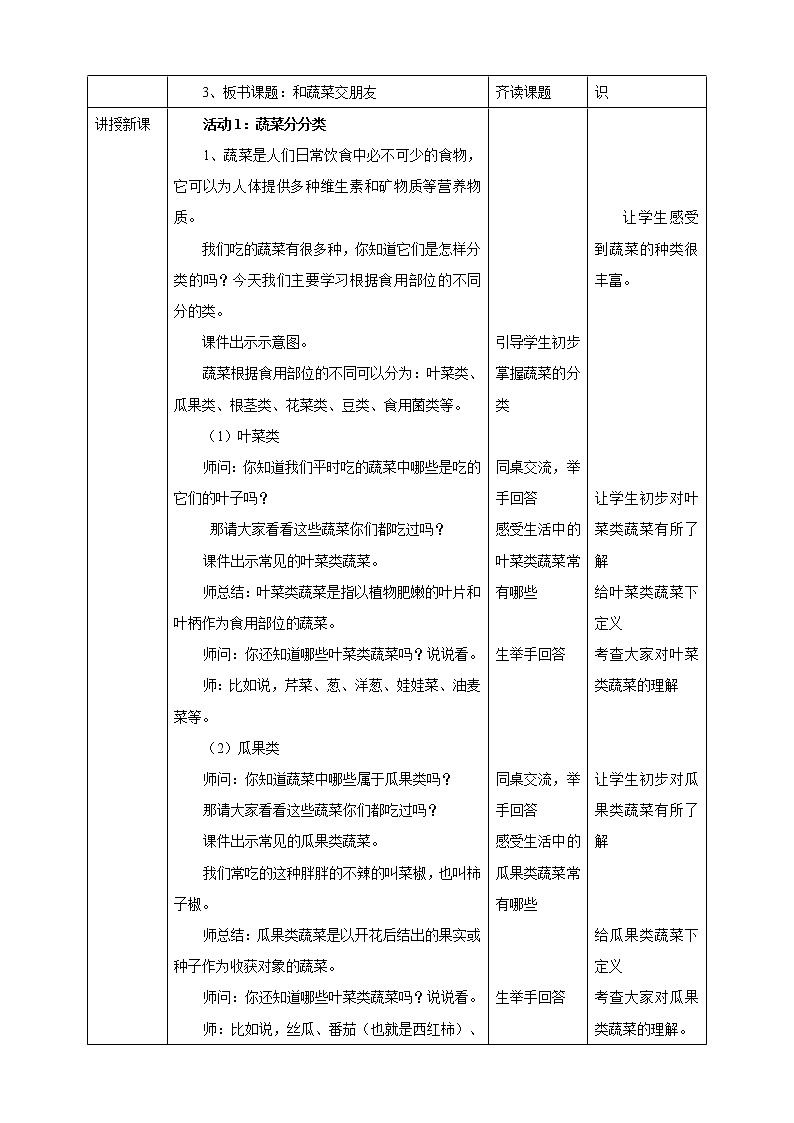 综合实践活动指引  二年级上第二单元第一课时《和蔬菜交朋友》教案第2页