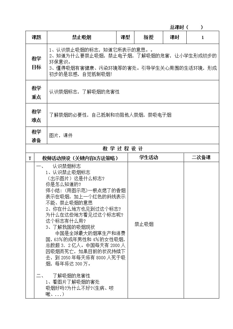 禁烟课件+教案01