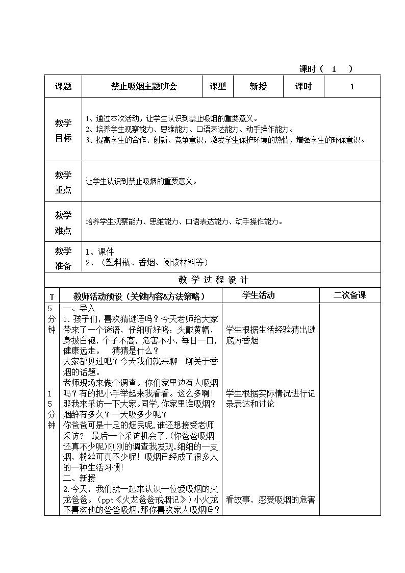 禁烟课件+教案01