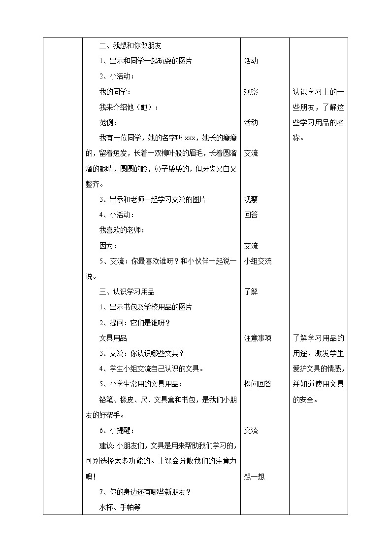 第一单元 背着书包去上学  主题活动二《结识新朋友》  教案第2页