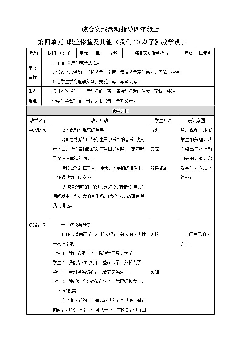 【内蒙古版综合实践】四年级第四单元  职业体验及其他 主题活动三《我们10岁了》 课件+教案＋素材01