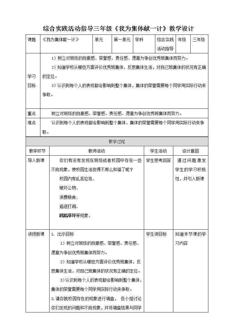 【内蒙古版综合实践】第4单元主题活动二《我为集体献一计》课件+教案01