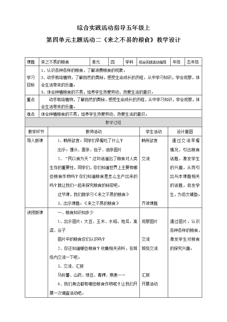 【内蒙古版综合实践】五年级第四单元 职业体验及其他  主题活动二《来之不易的粮食》课件+教案01
