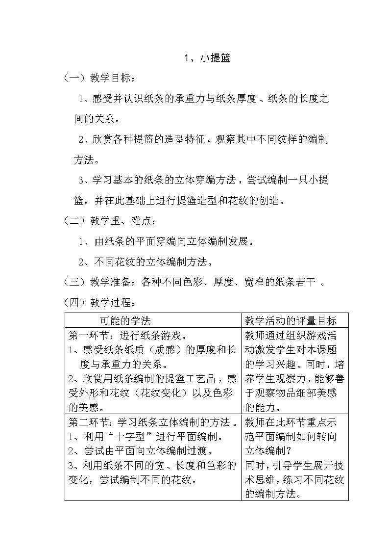1 小提篮（教案）-通用版六年级劳动与技术全册第1页